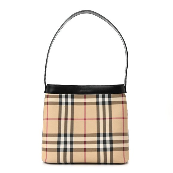 Burberry Handbags - AUTHENTIC BURBERRY Plaid Check Canvas & Black Leather Shoulder Bag